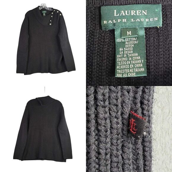 Polo Ralph Lauren LRL Sweater Pullover Women’s Size Medium M Black Chunky Knit - Picture 3 of 8